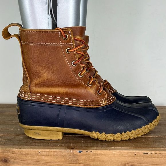 L.L. Bean Shoes - LLBEAN brown blue waterproof classic bean boot leather rubber women’s size 8